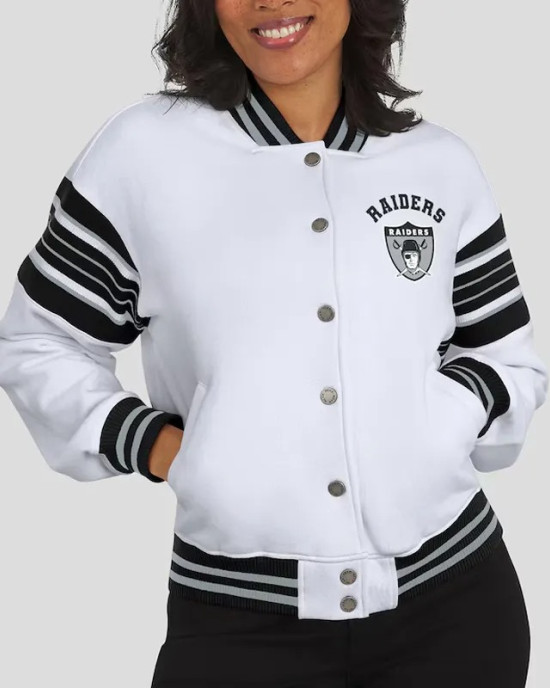 Las Vegas Raiders Snap Front White Fleece Jacket