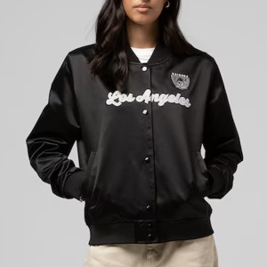 Las Vegas Raiders Throwback Graphics Black Satin Jacket 