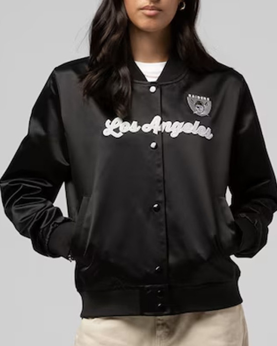 Las Vegas Raiders Throwback Graphics Black Satin Jacket