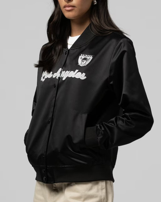 Las Vegas Raiders Throwback Graphics Black Satin Jacket