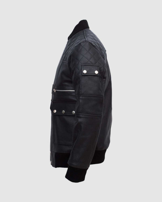 Lavoro Black Bomber Leather Jacket for Work Wear Lavoro Black Bomber Leather Jacket for Work Wear