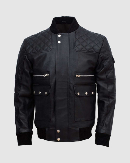 Lavoro Black Bomber Leather Jacket for Work Wear Lavoro Black Bomber Leather Jacket for Work Wear