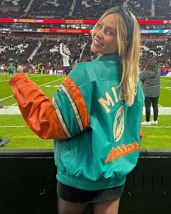 Leather Alix Earle Miami Dolphins Leather Jacket Leather Alix Earle Miami Dolphins Leather Jacket