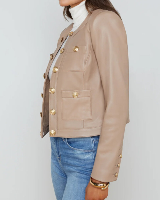 Leather Cropped Women’s Jayde Collarless  Jacket