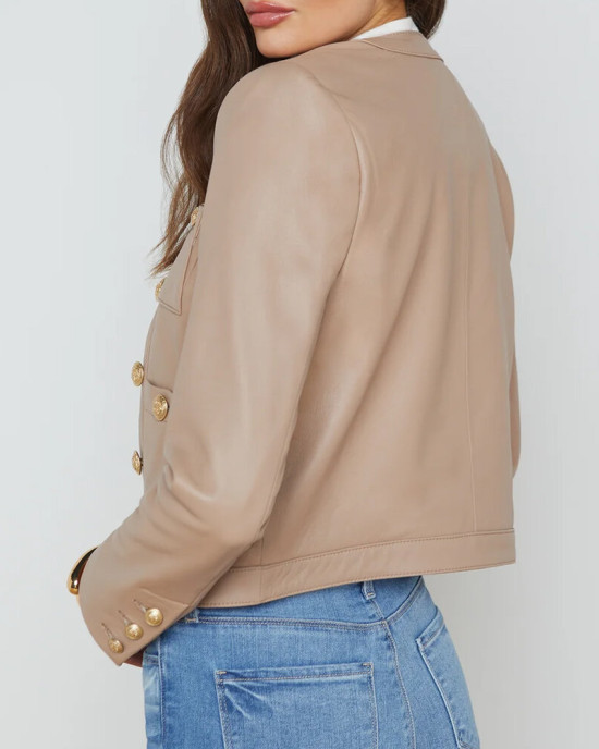 Leather Cropped Women’s Jayde Collarless  Jacket