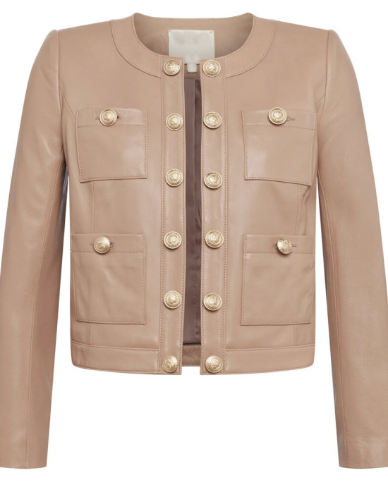 Leather Cropped Women’s Jayde Collarless  Jacket