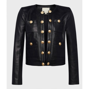 Leather Cropped Women’s Jayde Collarless  Jacket