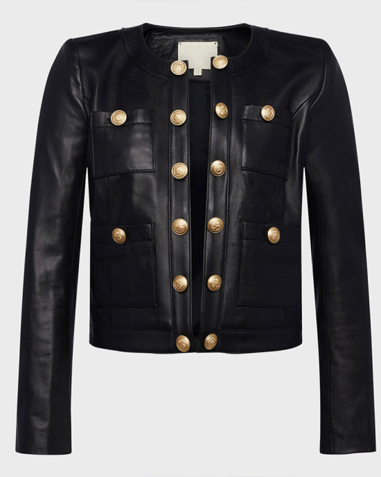 Leather Cropped Women’s Jayde Collarless  Jacket