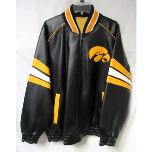 Leather Iowa Hawkeyes Striped Black Jacket