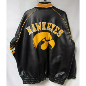 Leather Iowa Hawkeyes Striped Black Jacket