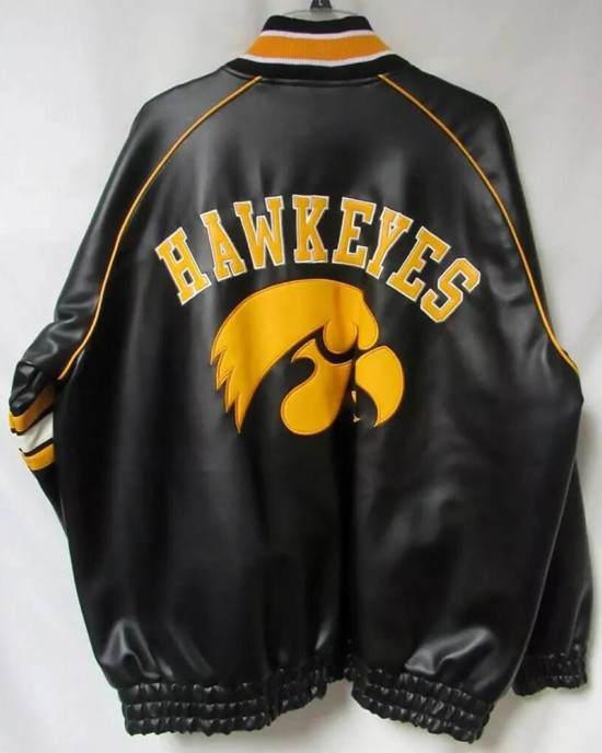 Leather Iowa Hawkeyes Striped Black Jacket Leather Iowa Hawkeyes Striped Black Jacket