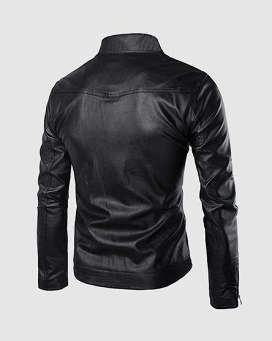 Leather Jacket with High Collar Leather Jacket with High Collar