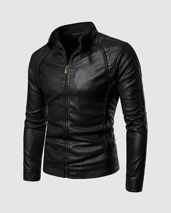 Leather Jacket with High Collar Leather Jacket with High Collar