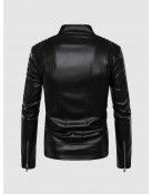 Leather Jacket with Stand-Up Collar
