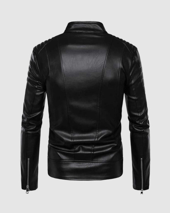 Leather Jacket with Stand-Up Collar Leather Jacket with Stand-Up Collar