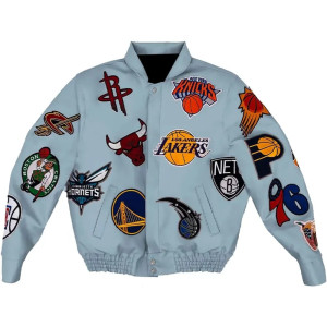 Leather NBA Team Collage Jeff Hamilton Baby Blue Jacket