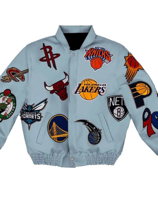 Leather NBA Team Collage Jeff Hamilton Baby Blue Jacket Leather NBA Team Collage Jeff Hamilton Baby Blue Jacket