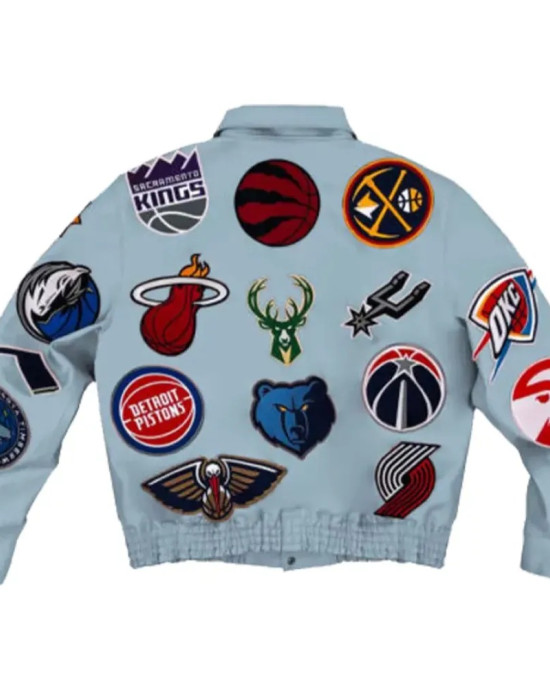 Leather NBA Team Collage Jeff Hamilton Baby Blue Jacket Leather NBA Team Collage Jeff Hamilton Baby Blue Jacket