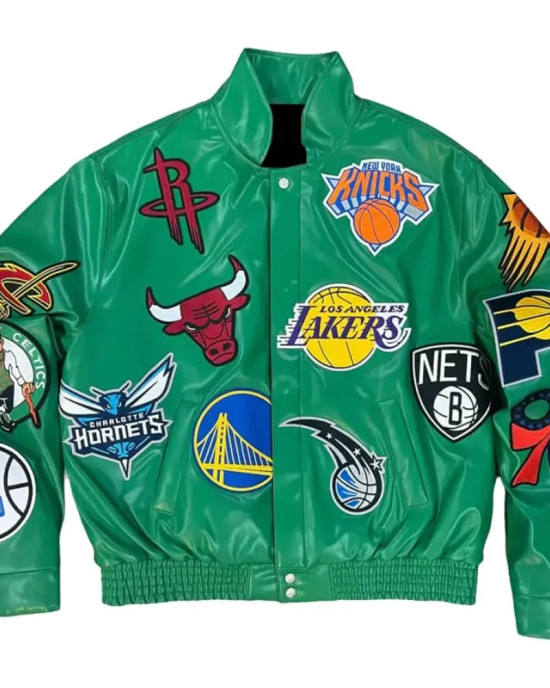 Leather NBA Team Collage Jeff Hamilton Green Jacket Leather NBA Team Collage Jeff Hamilton Green Jacket