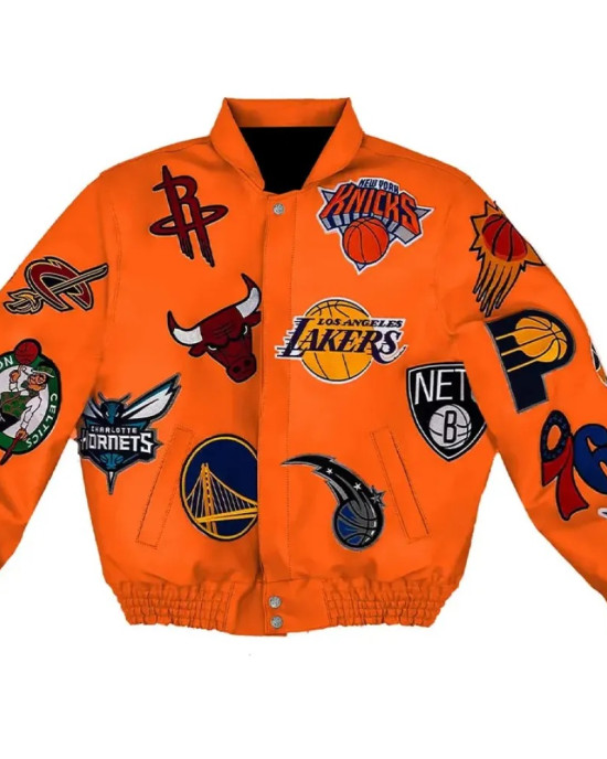 Leather NBA Team Collage Jeff Hamilton Orange Jacket Leather NBA Team Collage Jeff Hamilton Orange Jacket