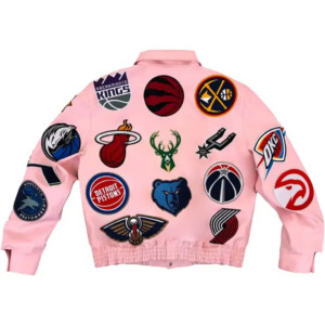 Leather NBA Team Collage Jeff Hamilton Pink Jacket