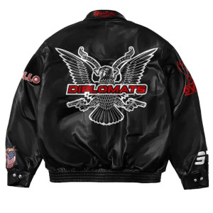 Leather OVO Dipset Diplomats Black Bomber Jacket