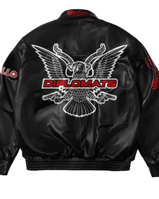 Leather OVO Dipset Diplomats Black Bomber Jacket