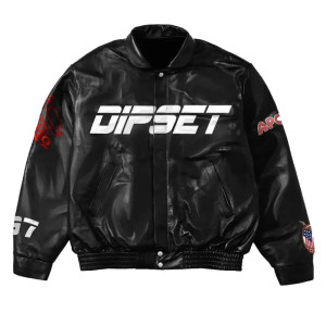 Leather OVO Dipset Diplomats Black Bomber Jacket