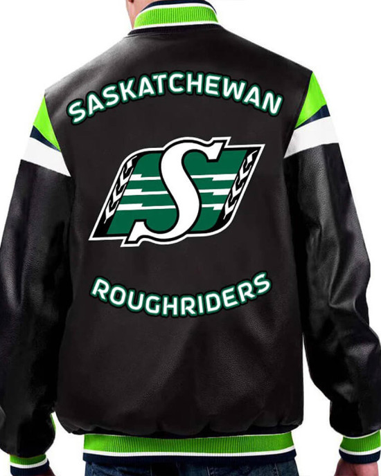 Leather Saskatchewan Roughriders Black Varsity Full-Zip Jacket Leather Saskatchewan Roughriders Black Varsity Full-Zip Jacket