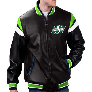 Leather Saskatchewan Roughriders Black Varsity Full-Zip Jacket