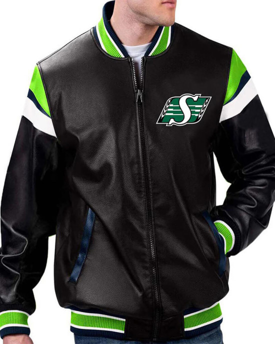 Leather Saskatchewan Roughriders Black Varsity Full-Zip Jacket Leather Saskatchewan Roughriders Black Varsity Full-Zip Jacket