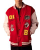 Looney Tunes Full-Snap Red and White Varsity Wool/Leather Jacket