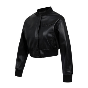 Los Angeles Dodgers Washed Crystalline Women's Cropped Leather Varsity Jacket