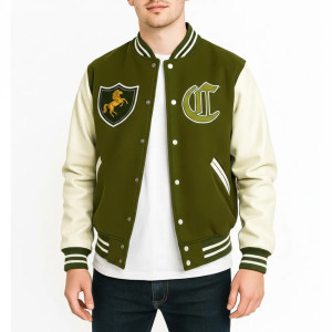 LS Pounders GTA 5 Olive Green and White Varsity Jacket