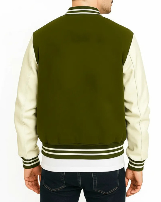 LS Pounders GTA 5 Olive Green and White Varsity Jacket
