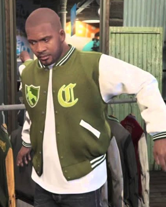 LS Pounders GTA 5 Olive Green and White Varsity Jacket