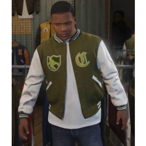 LS Pounders GTA 5 Olive Green and White Varsity Jacket