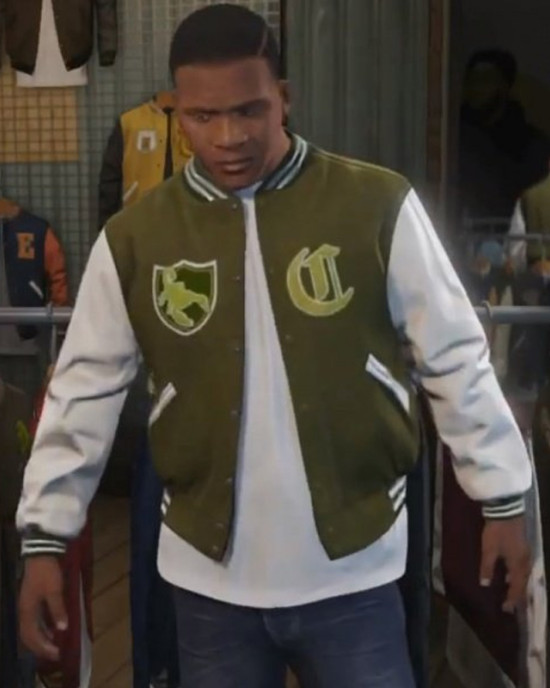 LS Pounders GTA 5 Olive Green and White Varsity Jacket