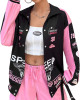MakeMeChic Women's Color Block Letter Print Jacket - Oversized Button-Down Streetwear Coat MakeMeChic Women's Color Block Letter Print Jacket - Oversized Button-Down Streetwear Coat