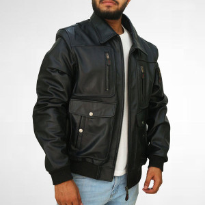 Man Wear shotblack biker leather jacket
