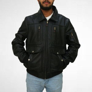 Man Wear shotblack biker leather jacket