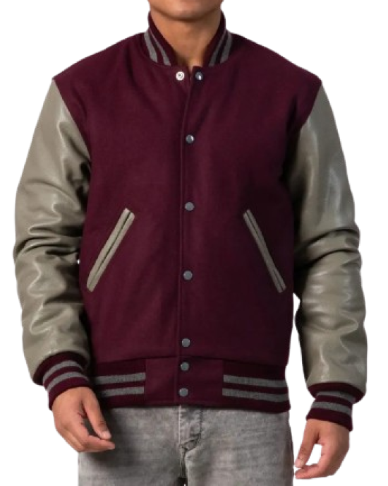 Maroon Body & Grey Leather Sleeves Letterman Jacket Maroon Body & Grey Leather Sleeves Letterman Jacket