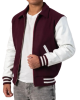 Maroon Body & White Sleeves Letterman Jacket With Byron Collar & Zipper Maroon Body & White Sleeves Letterman Jacket With Byron Collar & Zipper