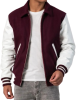 Maroon Body & White Sleeves Letterman Jacket With Byron Collar & Zipper Maroon Body & White Sleeves Letterman Jacket With Byron Collar & Zipper