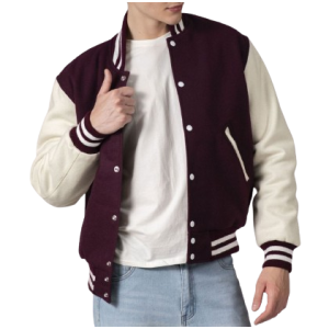 Maroon & White Wool Letterman Jacket