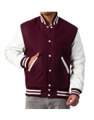 Maroon Wool Body & Bright White Leather Sleeves Letterman Jacket
