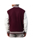 Maroon Wool Body & Bright White Leather Sleeves Letterman Jacket