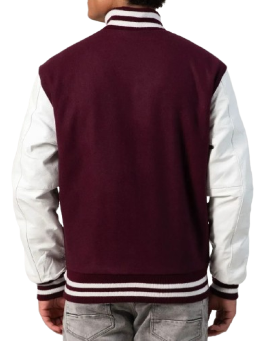 Maroon Wool Body & Bright White Leather Sleeves Letterman Jacket Maroon Wool Body & Bright White Leather Sleeves Letterman Jacket