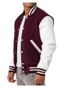 Maroon Wool Body & Bright White Leather Sleeves Letterman Jacket