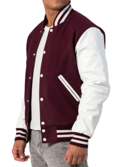 Maroon Wool Body & Bright White Leather Sleeves Letterman Jacket Maroon Wool Body & Bright White Leather Sleeves Letterman Jacket